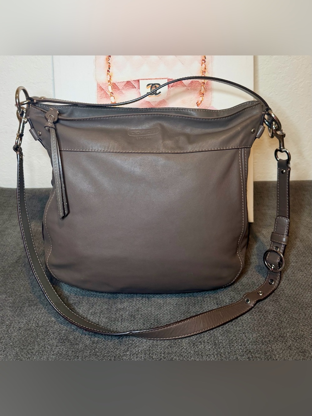 Coach Zoe Large Convertible Graphite Leather Hobo Bag No. L0932-F14706